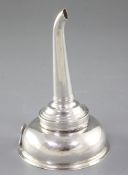 A George III silver wine funnel, by Hester Bateman, London, c.1780, lacking muslin ring, Height