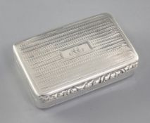 A George IV engine turned silver snuff box, hallmarked Birmingham 1827, maker, John Bettridge, of