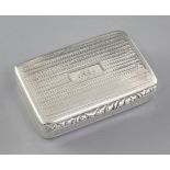 A George IV engine turned silver snuff box, hallmarked Birmingham 1827, maker, John Bettridge, of