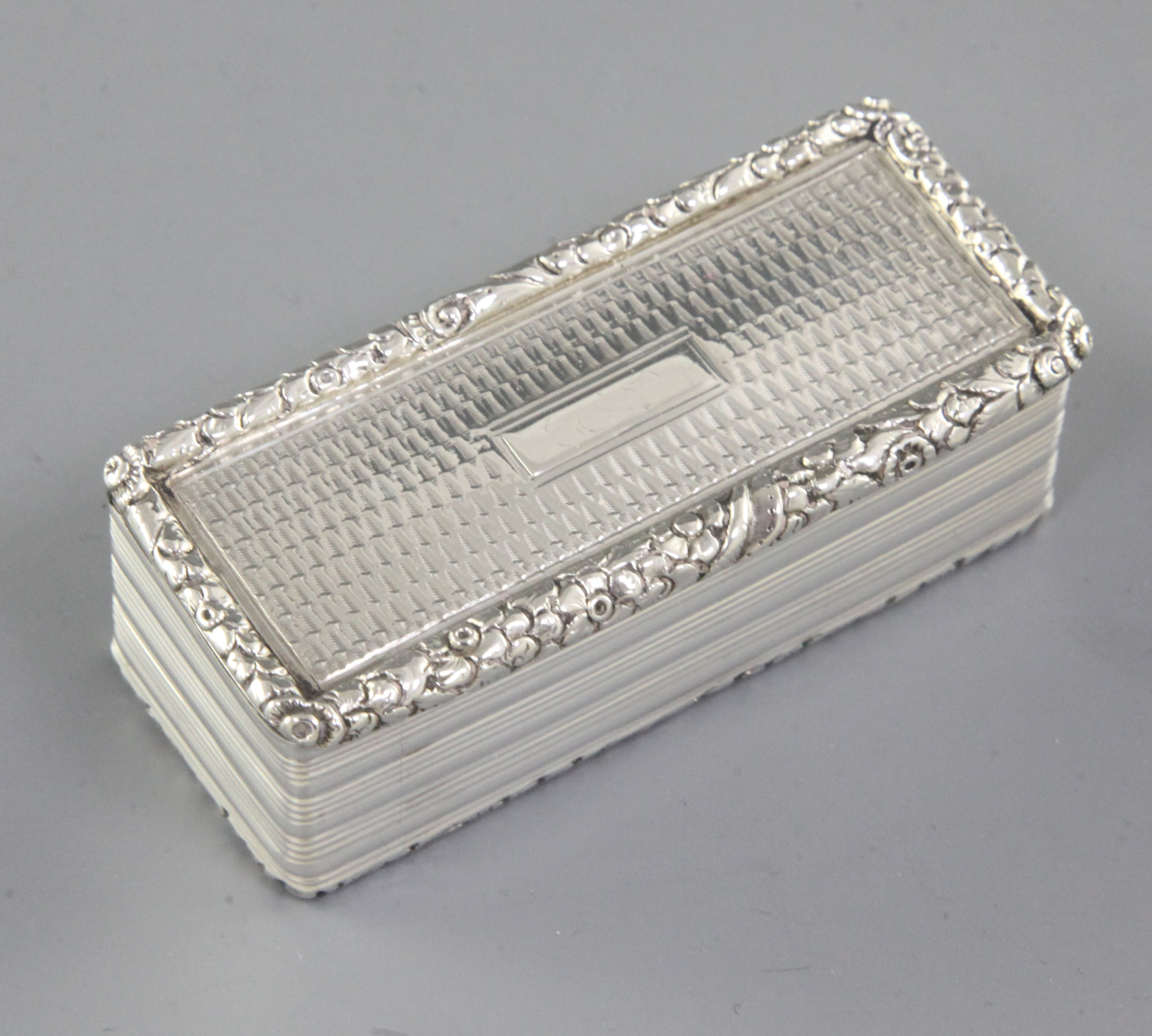 A William IV silver snuff box, by Edward Smith, hallmarked Birmingham 1830, of rectangular form, the