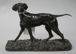 A 19th century P.J Mene bronze model of a pointer, L.7.5in.