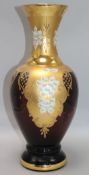 An amethyst and gilt glass vase, H.42cm