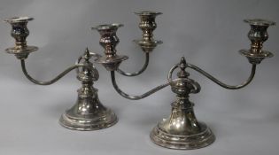 A pair of two branch two light dwarf silver candelabra, by Viners Ltd, Sheffield, 1961, height