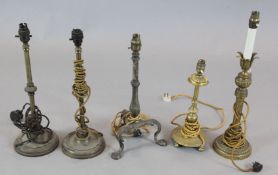 A pair of early 20th century brass table lamps ,16in. and three other lampshttps://www.gorringes.