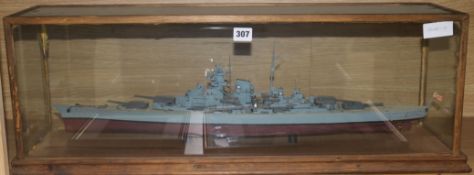 A cased model of a World War II German naval ship H.28cm, W.78cm, D.21cm