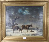 19th century English schoolOil on canvasDonkeys in a winter landscape14 x 17ins