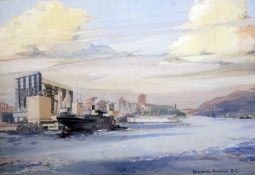 Kenneth Aldridgegouache,Vancouver Harbour BC,signed,13.5 x 20.5in.