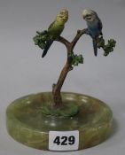 A cold painted bronze of budgies on onyx base H.13.5cm