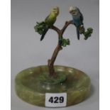 A cold painted bronze of budgies on onyx base H.13.5cm