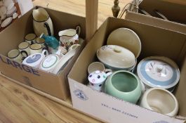 Two boxes of mixed Susie Cooper teaware, vases and lemonade set