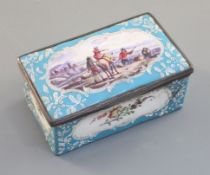 A rectangular enamel casket, French, late 19th century with gilt metal mounts, painted with