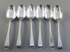 A set of six George III silver Old English pattern tablespoons, engraved with the Houghton crest,