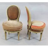 A pair of French cream painted salon chairs with French mobilier stamp to the undersides H.2ft 8in.