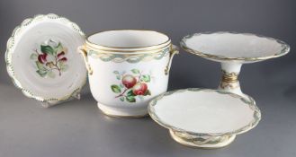 A Victorian Mintons 23-piece part dessert service painted with fruit within gilt turquoise