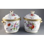 A pair of Wedgwood porcelain oval fruit coolers, covers and liners, c.1810, with foliate knops and