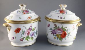 A pair of Wedgwood porcelain oval fruit coolers, covers and liners, c.1810, with foliate knops and