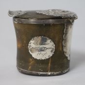 An antique silver mounted horn snuff box, height 6cm.