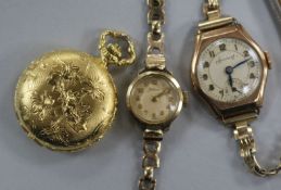 A ladies' 9ct gold Zodiac wristwatch, a similar 9ct gold-cased Accurist watch and a Rotary gilt