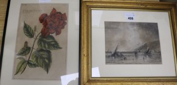 George Sheffieldcharcoal sketchFishing boats along the coast, signed and dated 1887, 7 x 9in., and a