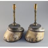A pair of electroplated mounted horses' hooves as table lamps, Army & Navy Store Ltd, a souvenir