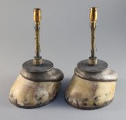 A pair of electroplated mounted horses' hooves as table lamps, Army & Navy Store Ltd, a souvenir