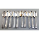 A set of ten George III silver Old English pattern dessert spoons, engraved with the Crewe crest,