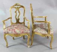 A pair of 18th century Italian gilt armchairs H. 3ft 2in.https://www.gorringes.co.uk/news/west-