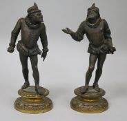 A pair of 19th century bronze figures of Renaissance gentleman H.7.5ins