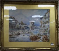 Henry B. WimbushwatercolourItalian town scene with bridge over a riversigned23 x 29in.