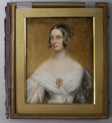 Early 19th century English Schooloil on ivoryPortrait miniature of a lady, half length wearing a