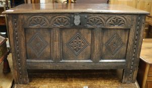 An oak triple panel coffer, W.101cm