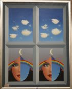 Anthony John Gray (b. 1946)oil on canvasTwo faces, moons, clouds, windowsigned40 x 31.5in.