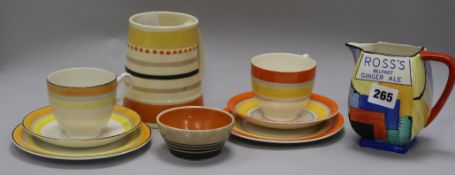 Susie Cooper for Gray's pottery, a Ross's Belfast ginger ale jug, a jug and two trios and bowl for