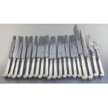 A set of 16 Victorian silver handled Elizabethan pattern table knives engraved with the Crewe