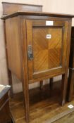 An Edwardian inlaid mahogany bedside cupboard, W.41cm