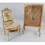 A French giltwood and gesso salon chair, circa 1830 and a giltwood firescreen.https://www.