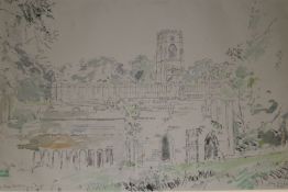 John Linfieldink and watercolourFountains Abbey,signed and dated 195612 x 18in unframed