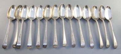 A set of fourteen George III silver Old English pattern tablespoons, engraved with the Crewe