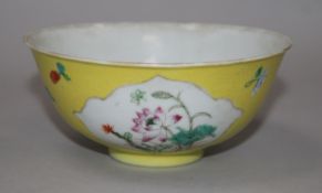 A Chinese yellow ground medallion bowl, Republic period, 5.5ins