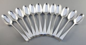 A set of twelve George III silver feather edge pattern tablespoons, engraved with the Houghton