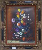 R J Bizetoil on canvasStill life of flowerssigned24 x 18in.