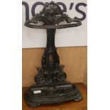 A Victorian black painted cast iron stick stand, W.42cm