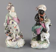 A pair of Derby porcelain figures, c.1780, as Europe and Africa, from a set of the Continents,