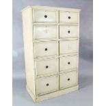 An eau de nil painted chest of 4 short and 3 deep drawers 3ft, H. 5ft. D. 1ft 9in.https://www.