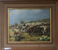 Eastern European Schoolpair of oils on panelMarket scenesindistinctly signed15.5 x 19.5in.