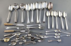 Two George III silver Old English pattern sauce ladles and a quantity of assorted flatware, 34.1oz.