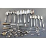 Two George III silver Old English pattern sauce ladles and a quantity of assorted flatware, 34.1oz.