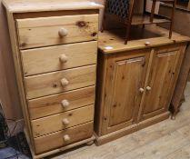 A modern pine chest of six drawers, and a dwarf cupboard, chest W.1ft 10in. cupboard W.3ft