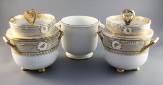 A pair of 19th century Paris porcelain ice pails with gilt decoration, 9.5in. and a two-handled