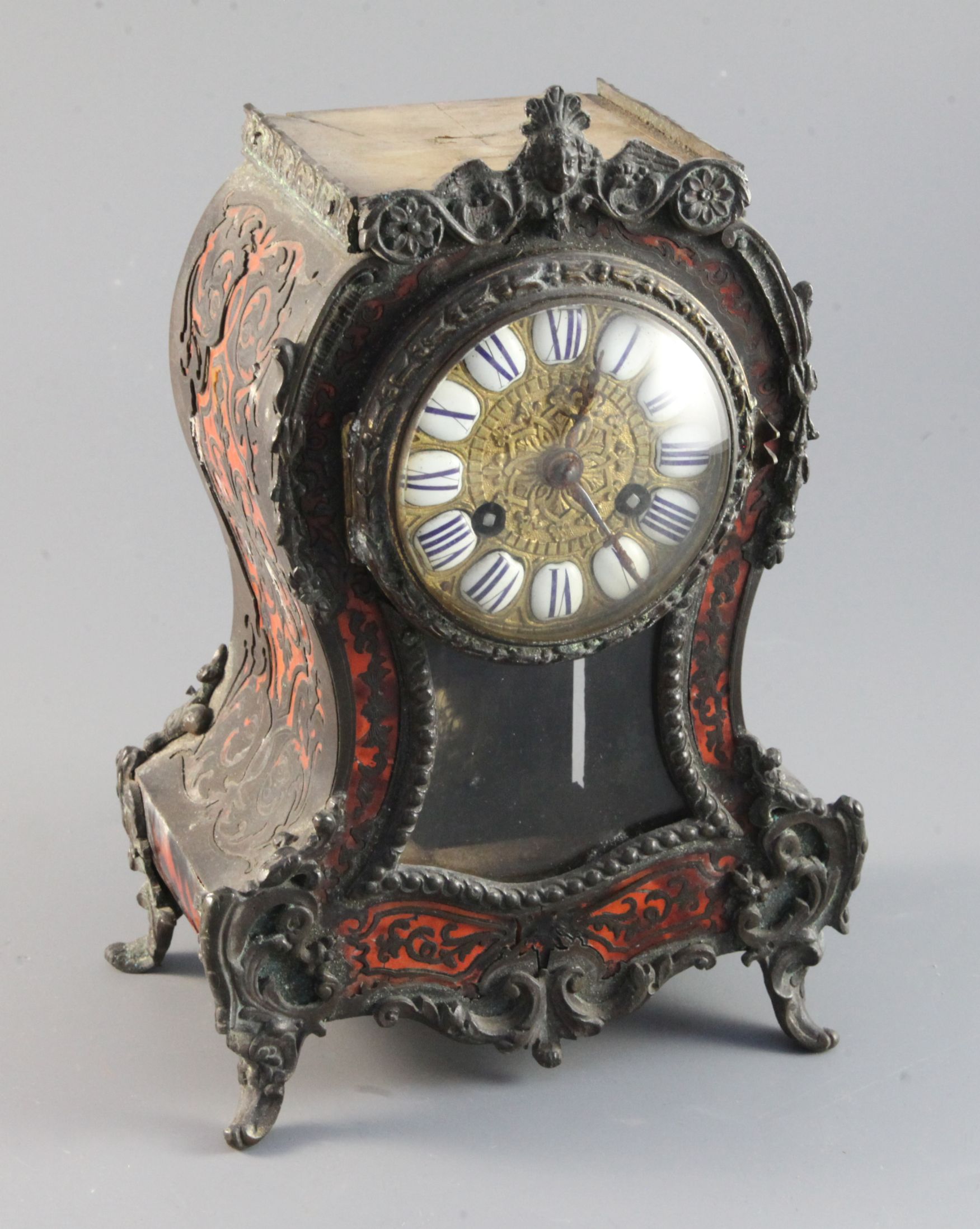 An early 20th century French red boullework mantel clock 9.75in. (lacks top)https://www.gorringes.